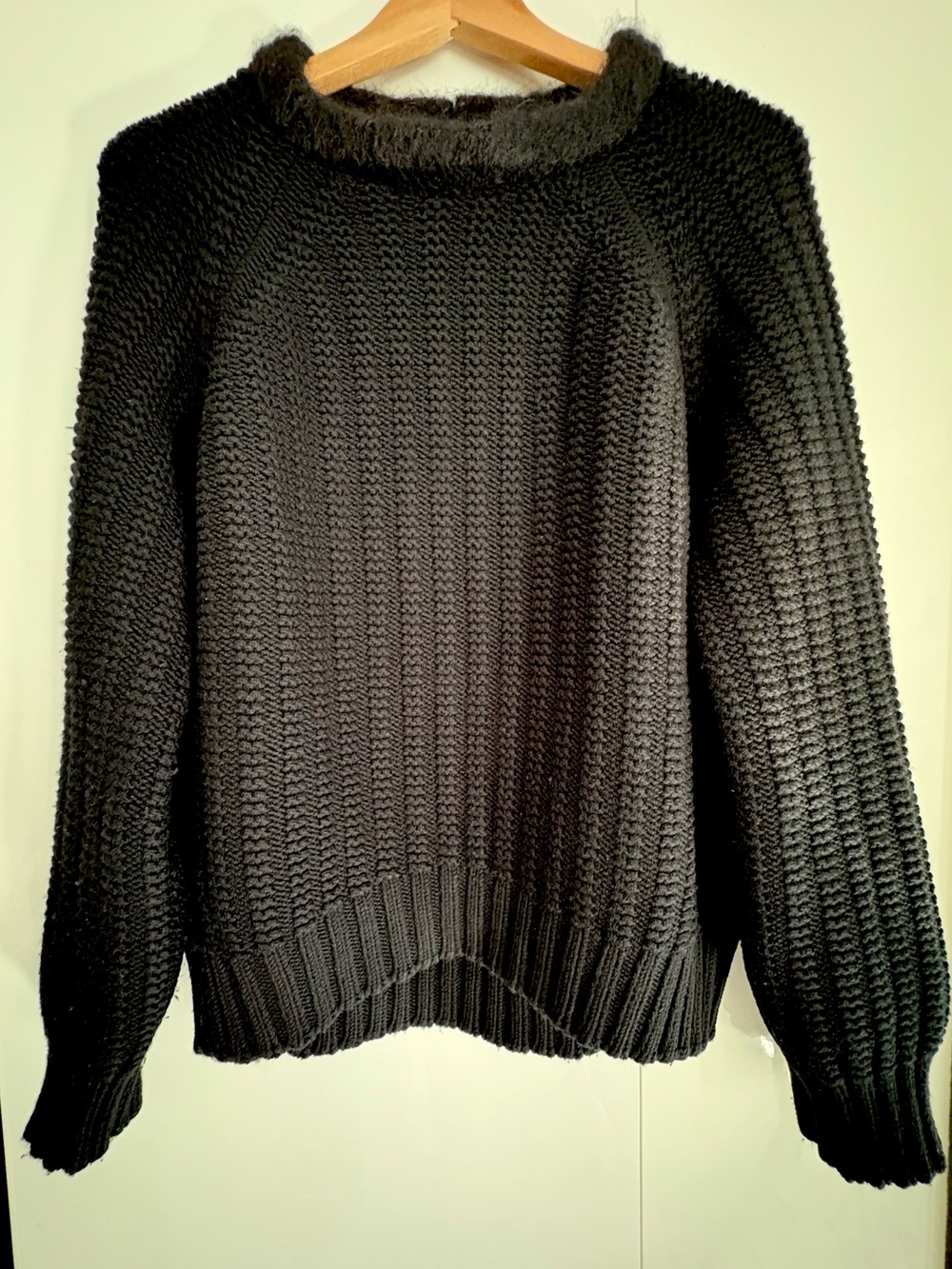 Emporio Armani 100% Virgin Wool Chunky Rib Knit Sweater Black, Size IT 42